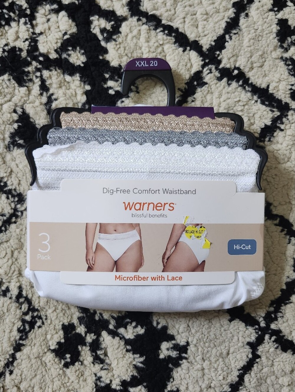 Warner's Women's Hi-Cut Microfiber Panties 3-Pack - White, Silver, Beige
